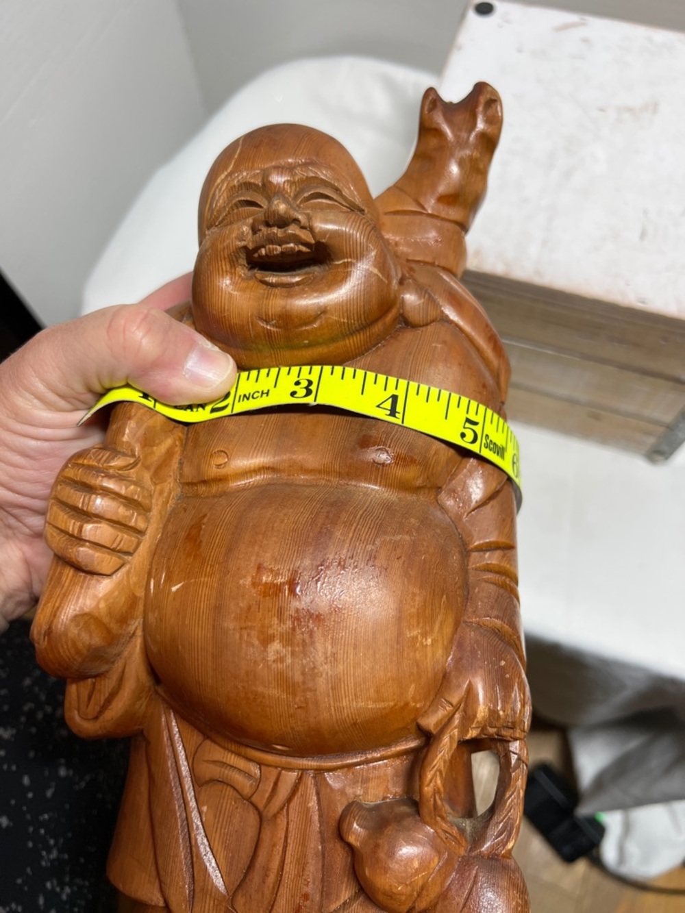 Smiling Wood-Tone Buddha Sculpture - Decorative Home Accent - Picture 9 of 10